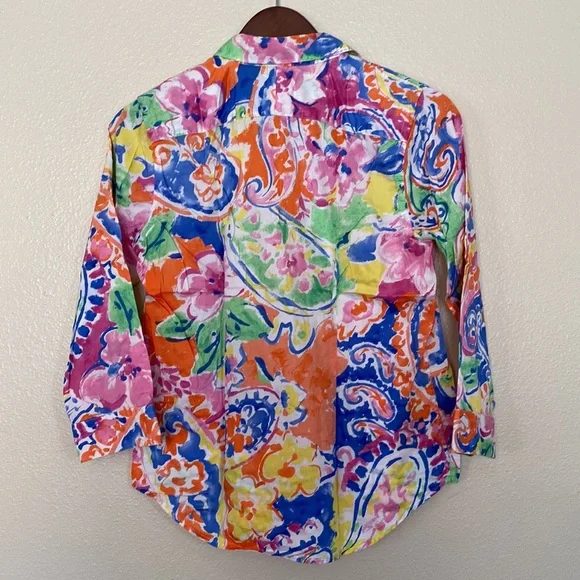 LAUREN RALPH LAUREN | watercolor floral print button down shirt - Picture 4 of 8